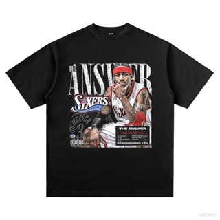 เสื้อยืดคอกลม แขนสั้น พิมพ์ลาย NBA Allen Iverson 76ers Fan ทรงหลวม สไตล์สตรีท สําหรับผู้ชาย และผู้หญิง