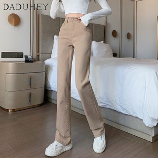 DaDuHey🎈 Ins Korean Style Women New Retro Loose High Waist Straight Pants Fashion Wide Leg Casaul All-Match Mopping Jeans