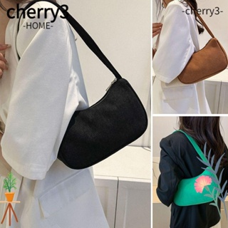 Cherry3 กระเป๋าถือ กระเป๋าคลัทช์ มีซิป ผ้าลูกฟูก สีพื้น สไตล์เกาหลีวินเทจ สําหรับผู้หญิง