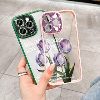 เคสอะคริลิคใส ป้องกันกล้อง กันกระแทก ลายดอกไม้ สําหรับ Apple IPhone 14 13 12 11 Pro Max