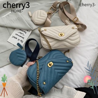 Cherry3 กระเป๋าถือ กระเป๋าสะพายไหล่ สะพายข้าง หนัง Pu ความจุสูง สีพื้น สําหรับผู้หญิง