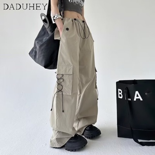 DaDuHey🎈 Womens American Style Retro Casual Parachute Overalls Casual Loose High Street Pleated Wide-Leg Pants