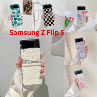 3in1 เคสโทรศัพท์มือถือ PC แข็ง กันกระแทก ลายดอกไม้ หัวใจ โบว์ สร้างสรรค์ แฟชั่น สําหรับ Samsung Galaxy Z Flip5 5G Samsung Zflip5
