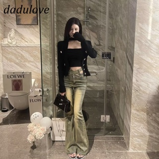 DaDulove💕 New American ins high street washed jeans niche high waist elastic wide leg pants large size trousers