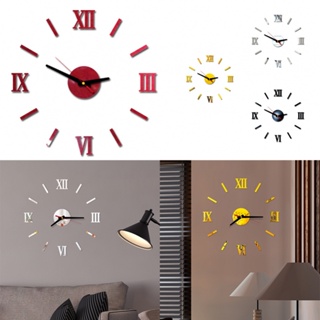 นาฬิกาแขวน อะคริลิค 3D สีดํา สําหรับพื้นหลังทีวี นาฬิกาแขวนกระจก สีทอง DIY