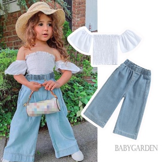 Babygarden- ชุดเสื้อแขนสั้น เปิดไหล่ และกางเกงยีน สําหรับเด็กผู้หญิง อายุ 1-5 ปี