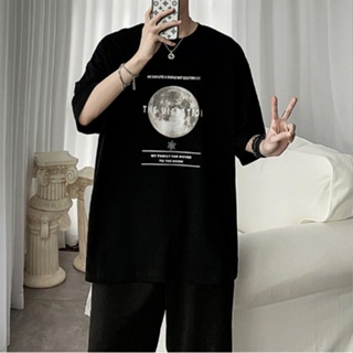 M-8XL Hong Kong style simple earth print short-sleeved T-shirt men and women trendy brand fashion oversize loose ca_03
