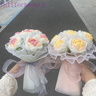 Fallforbeauty ช่อดอกกุหลาบถัก ของขวัญวาเลนไทน์ สําหรับตกแต่งบ้าน DIY