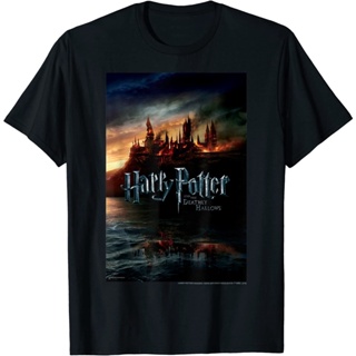 GOOD YFเสื้อยืดผ้าฝ้ายพิมพ์ลายคลาสสิก เสื้อยืดแขนสั้น พิมพ์ลายโปสเตอร์ Harry Potter And The Deathly Hallows Hogwarts แฟช