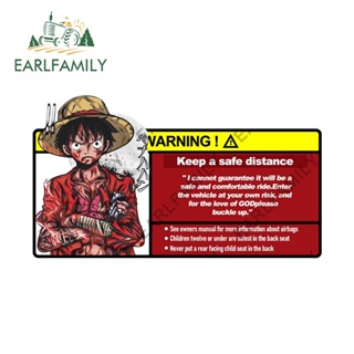 Earlfamily สติกเกอร์ไวนิล ลายอนิเมะ Keep A Safe Distance Sign Warning One Piece Luffy สําหรับติดตกแต่งกระจกรถยนต์ รถจักรยานยนต์ 13 ซม. x 7.8 ซม.