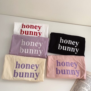 S219 เสื้อยืด oversize ผ้าคอตตอน สไตล์มินิมอล ปัก honey bunny