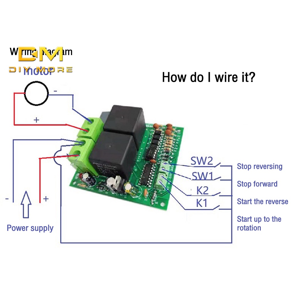 diymore-dc-12v-24v-80a-บอร์ดควบคุมมอเตอร์-เดินหน้า-ถอยหลัง-โมดูลวงจรตั้งเวลารีเลย์สองตัว