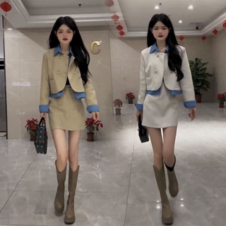 Single / suit European spring new advanced sense suit collision color splicing jacket small fragrant style suit jacket short skirt