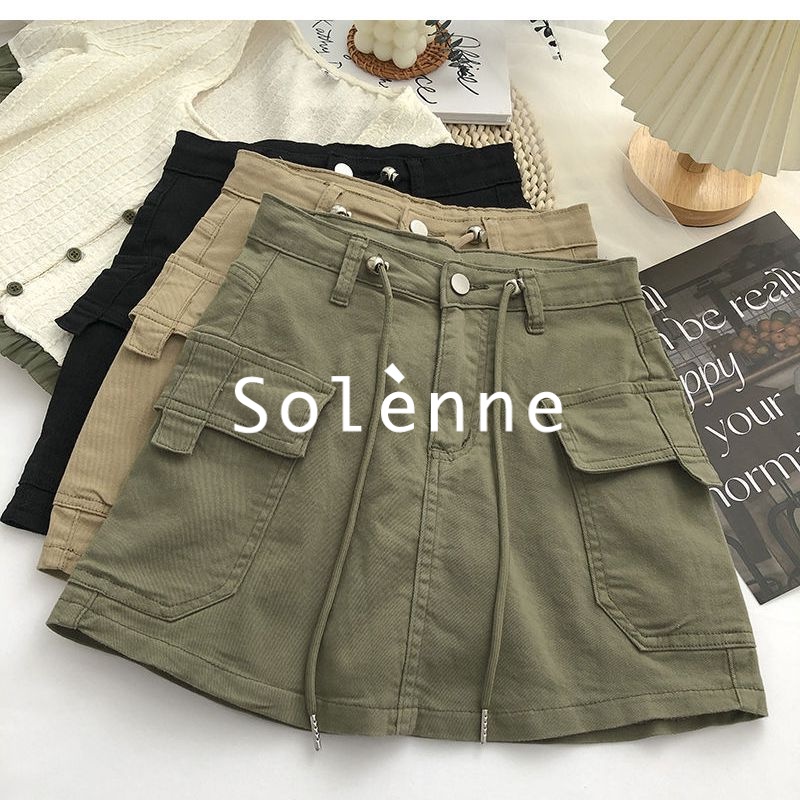 solenne-กระโปรง-กระโปรงสั้น-เสื้อผ้าแฟชั่นผู้หญิง-y2k-แฟชั่น-เอวสูง-2023-สร้างใหม่-may2203