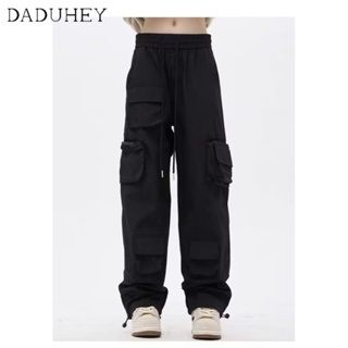 DaDuHey🔥 Mens and Womens American-Style Fashion All-Matching Loose Straight Cargo Pants 2023 Summer Retro High Street Multi-Pocket Washed Cotton Casual Pants