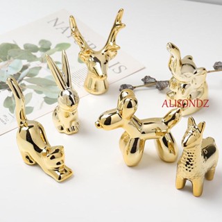 ALISONDZ Accessories Home Decor Modern Golden Ornaments Ceramic  Crafts Gift Figurine Statue Desktop placement Room Decoration Ins Miniature