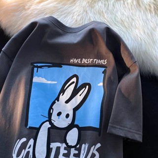 เสื้อยืดแขนสั้น ทรงหลวม พิมพ์ลายกระต่าย สไตล์เกาหลี แฟชั่นฤดูร้อน สําหรับผู้ชาย และผู้หญิง