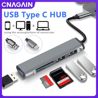 Cnagain 5 in 1 ฮับ Type C ความเร็วสูง USB 3.0 ฮับแยก SD TF การ์ดรีดเดอร์ หลายพอร์ต อุปกรณ์เสริม สําหรับ Lenovo HUAWEI Xiaomi Macbook Air iPad Pro