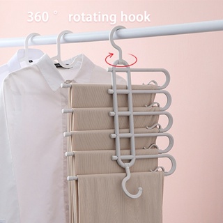 ผ้าพันคอมัลติฟังก์ชั่นประหยัดพื้นที่ Heavy Duty Anti Slip Skirt Closet 360 Degree Rotation 5 Bars Pants Hangerคุณภาพสูง