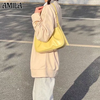 AMILA กระเป๋าบาแก็ตต์ไหล่เดี่ยวสไตล์เกาหลี Gentle Wind กระเป๋ารักแร้จับจีบลายเมฆสำหรับผู้หญิง พื้นผิวขั้นสูง เรียบง่ายและมีสไตล์