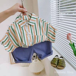เสื้อเชิ้ตแขนสั้นลําลอง ผ้าฝ้าย แบบบาง ขนาดเล็ก สไตล์เกาหลี แฟชั่นฤดูร้อน สําหรับเด็กผู้ชาย