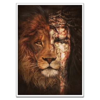 โปสเตอร์ภาพวาดผ้าใบ รูปสิงโต และพระเยซู สไตล์นอร์ดิก สําหรับตกแต่งผนังบ้าน
