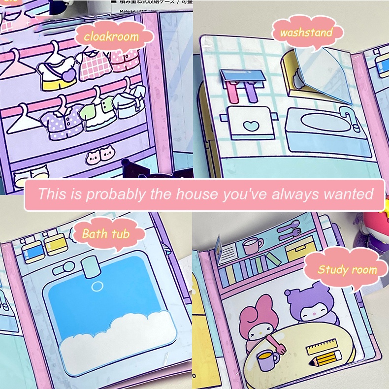 kawaii-sanrio-cinnamoroll-pochacco-kuromi-quiet-book-hellokitty-spongebob-momoko-หนังสือการเรียนรู้-เกมสติกเกอร์โต้ตอบ-ตลก-diy-ของขวัญเด็กผู้หญิง