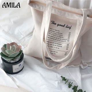 AMILA กระเป๋าผ้าใบลมขี้เกียจย้อนยุคเรียบง่าย กระเป๋าสะพายไหล่สไตล์เกาหลีสไตล์อังกฤษ ความจุสูง แมตช์แบบสบาย ๆ