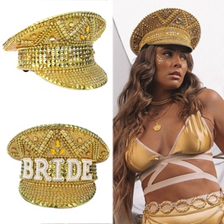 ✿ Bejeweled หมวกเบเร่ต์ ประดับเลื่อม สีทอง สําหรับปาร์ตี้สละโสด