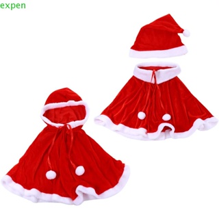 Expen เสื้อคลุมซานตาคลอส ผ้าโพลีเอสเตอร์ กันลม สีแดง สําหรับผู้ใหญ่ ปาร์ตี้คริสต์มาส