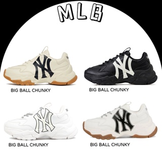 MLB Big Ball Chunky Buff Beige Black Ivory Tint Ivory White รองเท้าผ้าใบ