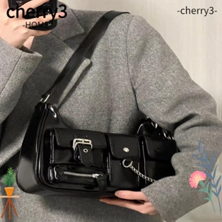 Cherry3 กระเป๋าถือ กระเป๋าสะพายไหล่ ความจุขนาดใหญ่ สีดํา แฟชั่นฤดูใบไม้ผลิ สําหรับผู้หญิง