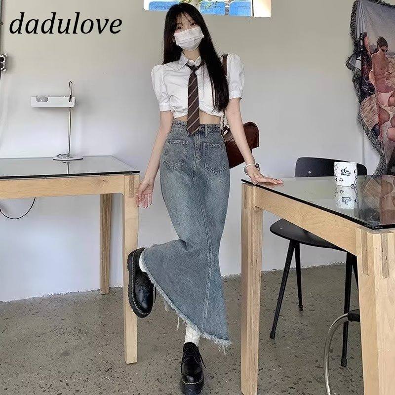 dadulove-new-american-ins-high-street-retro-denim-skirt-niche-high-waist-a-line-skirt-large-size-bag-hip-skirt