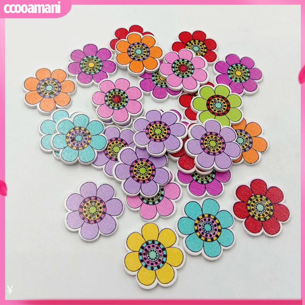 ccooamani-กระดุมไม้-รูปดอกทานตะวันน่ารัก-สองรู-แฮนด์เมด-diy-สําหรับตกแต่งเสื้อผ้า-100-ชิ้น