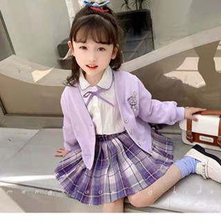 พร้อมส่ง ขายดี เสื้อแจ็กเก็ตคาร์ดิแกน ผ้าถัก จับจีบ สองชิ้น แฟชั่นฤดูใบไม้ผลิ สไตล์เกาหลี ญี่ปุ่น สําหรับเด็กผู้หญิง 2023