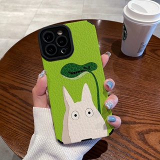 เคสโทรศัพท์มือถือหนังแกะนิ่ม กันกระแทก ลายการ์ตูน Totoro สีเขียว สําหรับ Iphone 11Pro MAX 14 PRO MAX 11 12 13 6 7 8plus XR Xmax