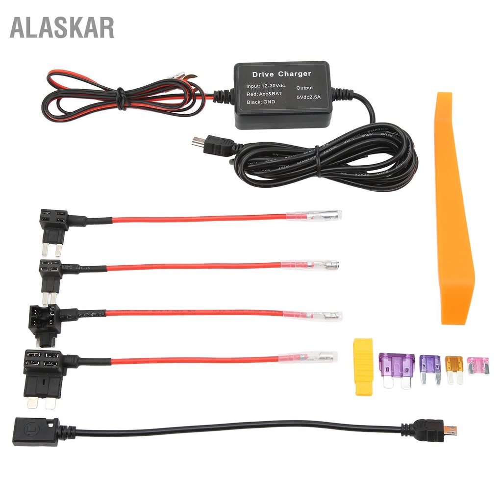 alaskar-dash-cam-hardwire-kit-12v-30v-to-5v-low-voltage-protection-สายไฟกล้อง-ชุดเดินสายไฟสำหรับ-mirror-ระบบนำทาง-gps