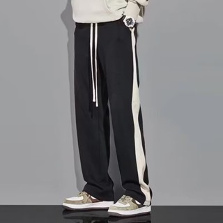 【M-3XL】กางเกงขายาวลําลอง ขากว้าง ทรงตรง สีขาว แฟชั่นสไตล์เกาหลี สตรีท สําหรับผู้ชาย
