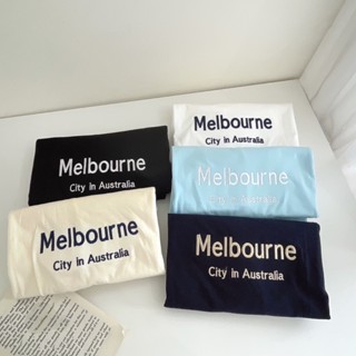 S251 เสื้อยืด oversize ผ้าคอตตอน สไตล์มินิมอล ปัก Melbourne