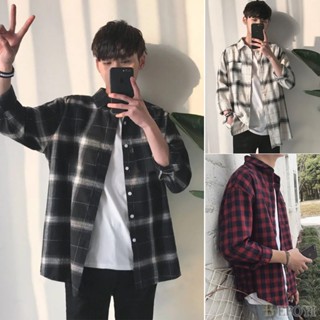 เสื้อเชิ้ตแขนยาวลําลอง คอปก ลายสก๊อต ทรงหลวม ป้องกันแดด พลัสไซซ์ สําหรับผู้ชาย ไซซ์ S-3XL JP01