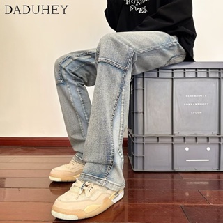 DaDuHey🔥 Mens 2023 New Summer Personality Stitching All-Match Jeans Hong Kong Style Hip Hop Ins Trendy High Street Casual Pants