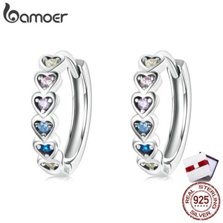 Bamoer 1 Pair Hoop Earrings 925 Silver Rainbow Love Style Gifts For Women Fashion Jewellery Sce1275