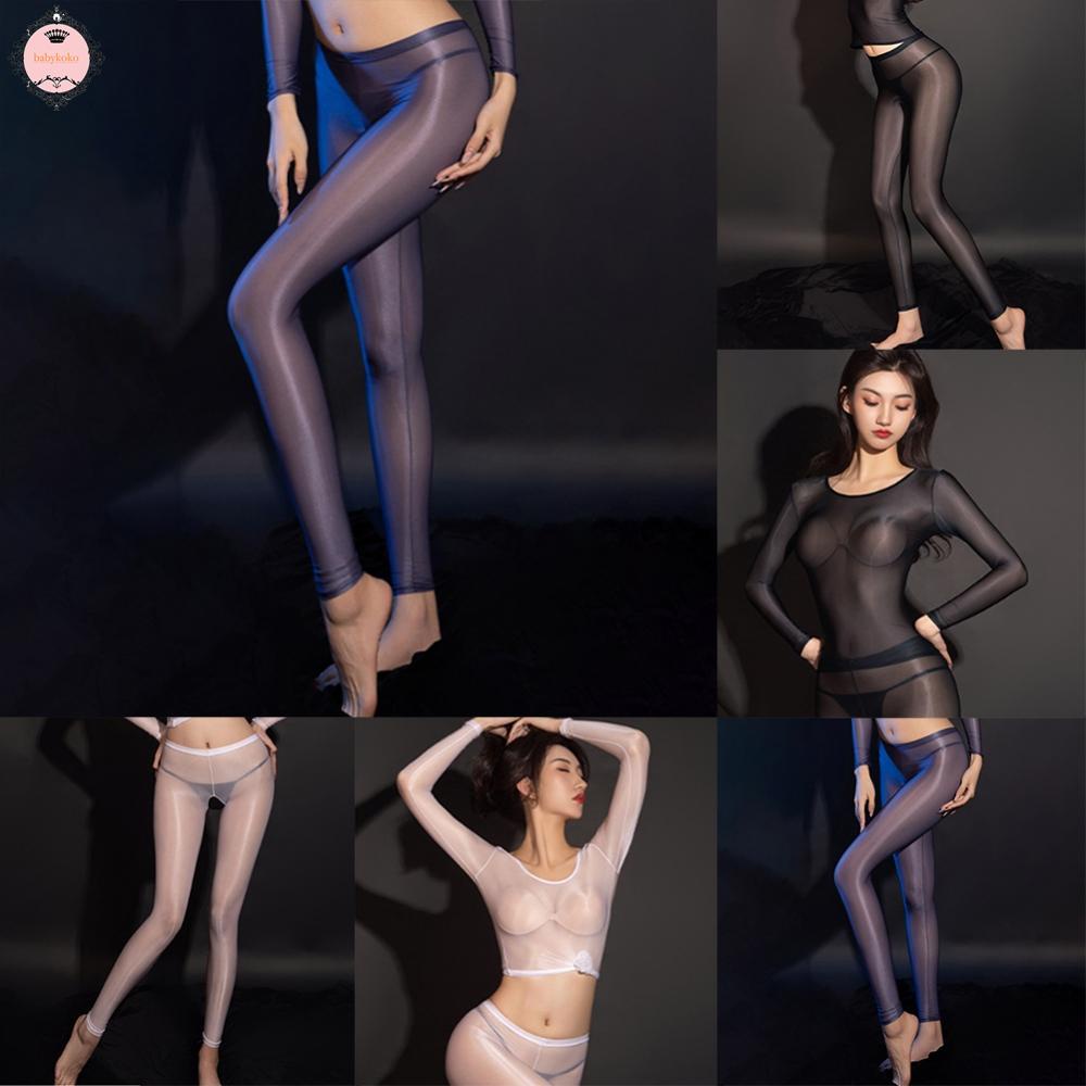 ultra-thin-oil-sheer-tops-and-pants-set-for-women-open-crotch-pantyhose-lingerie-for-nights-out