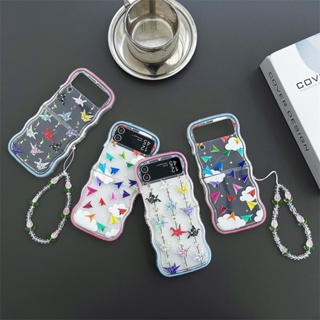 Z Flip5 Samsung Galaxy Z Flip 4 5G เคสคลื่น น่ารัก กระดาษ เครื่องบิน พร้อมโซ่ เคส Samsung Galaxy Z Flip 3 แข็ง กันกระแทก เคสโทรศัพท์ สร้างสรรค์