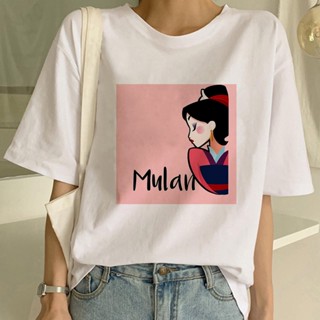 เสื้อยืดแขนสั้น พิมพ์ลาย Mulan Princesses แฟชั่นฤดูร้อน สําหรับผู้หญิง 2023 Y2k
