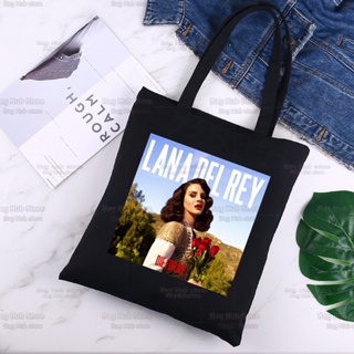 Lana Del Rey กระเป๋าถือ กระเป๋าสะพายไหล่ ผ้าแคนวาส ทรงโท้ท สีดํา ใช้ซ้ําได้ เป็นมิตรกับสิ่งแวดล้อม เหมาะกับการพกพาเดินทาง ชอปปิ้ง สําหรับสตรี UEQX