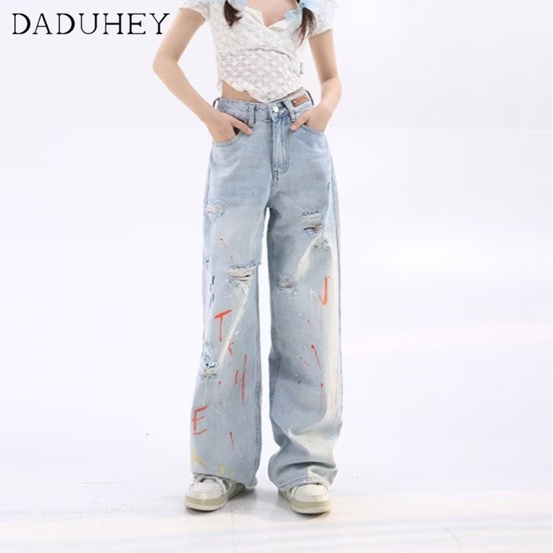 daduhey-korean-style-new-womens-straight-jeans-summer-2023-high-waist-wide-leg-loose-casual-mop-pants