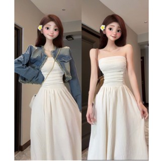 [พร้อมส่ง] ชุดเดรสกระโปรงยาว เอวแคบ ลายดอกไม้ สีขาว สไตล์ฝรั่งเศส เหมาะกับฤดูร้อน สําหรับสตรี สองชิ้น