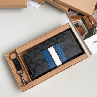 Boxed Accordion Wallet F26070 F37943 กระเป๋าเงินผู้ชายซิปยาวกระเป๋าสตางค์เงิน แท้ COAC H ลายทาง