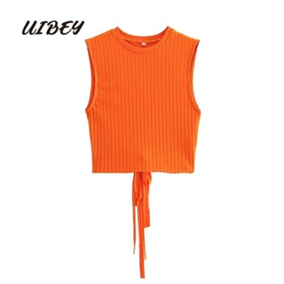 Uibey เสื้อกั๊ก คอกลม สีพื้น แฟชั่น 9593